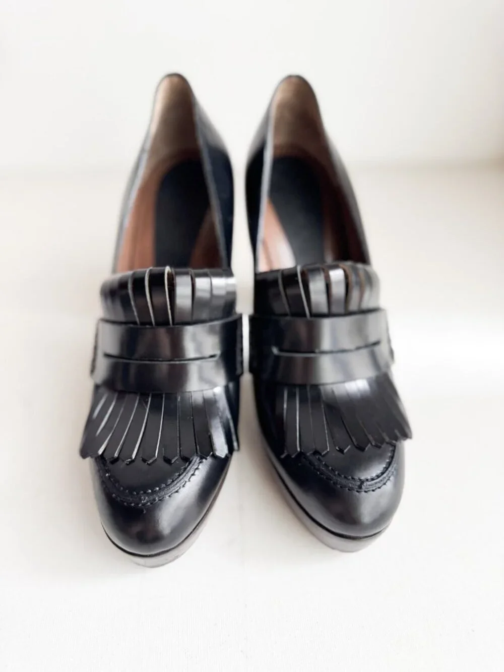 Marni Black Leather Tassle Detail Chunky heel Loafers 39